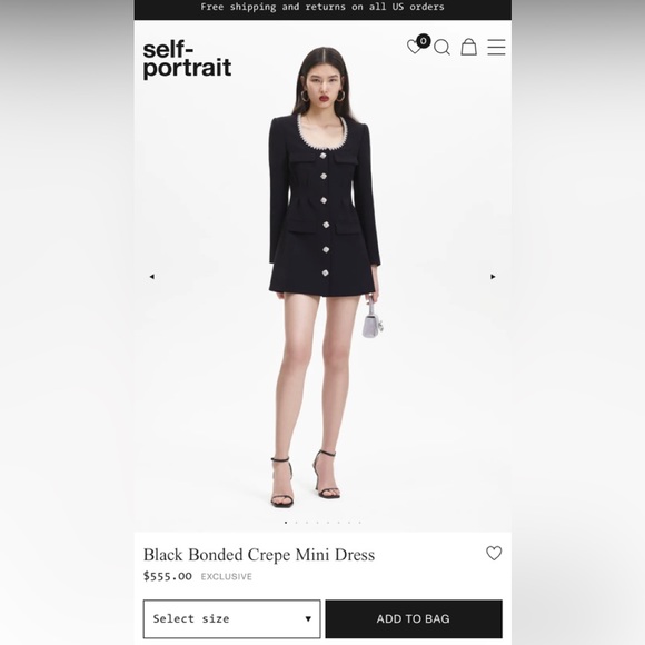 Self Portrait Black Bonded Crepe Mini Dress - Picture 2 of 4